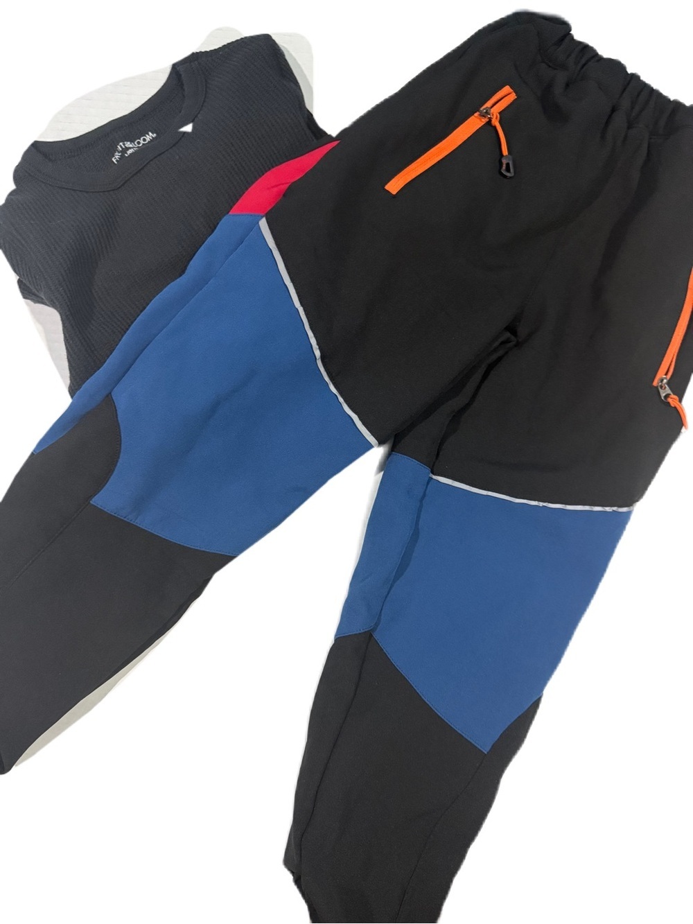 Kids Colorblock ski Pants Blue Black Bottoms with black flannel top